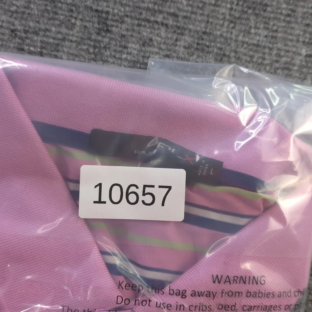 RLX Ralph Lauren Polo‎ Large Pink Blue Striped Congressional Logo Short Sleeve